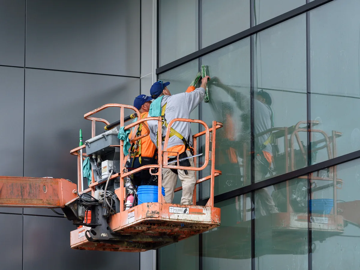 Exterior building cleaning and maintenance work
